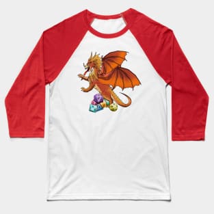 A fierce orange dragon with a forked tongue guards dnd dice Baseball T-Shirt